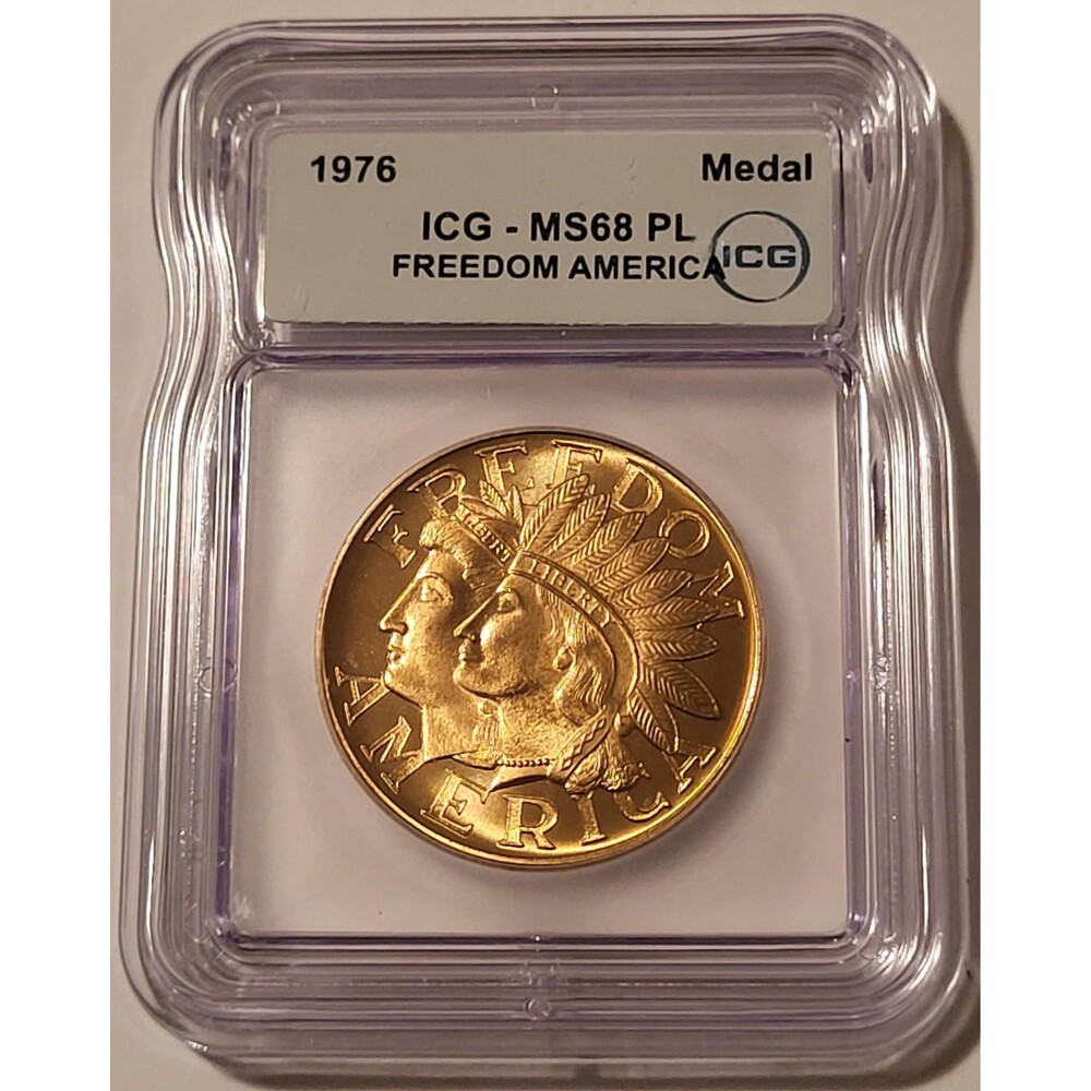 1976 Bicentennial Medal Freedom America rv Eagle MS68 PL ICG